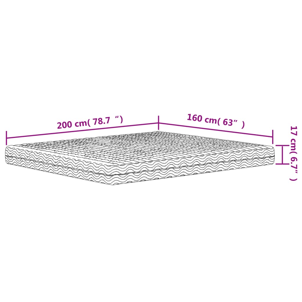 Materasso in Schiuma Bianco 160x200 cm Durezza H2 H3 356346