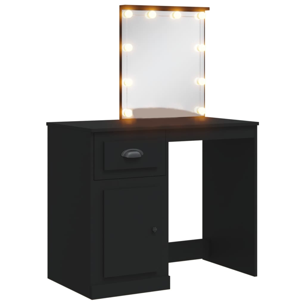 Toeletta con Luci LED Nera 90x42x132,5 cm 834971