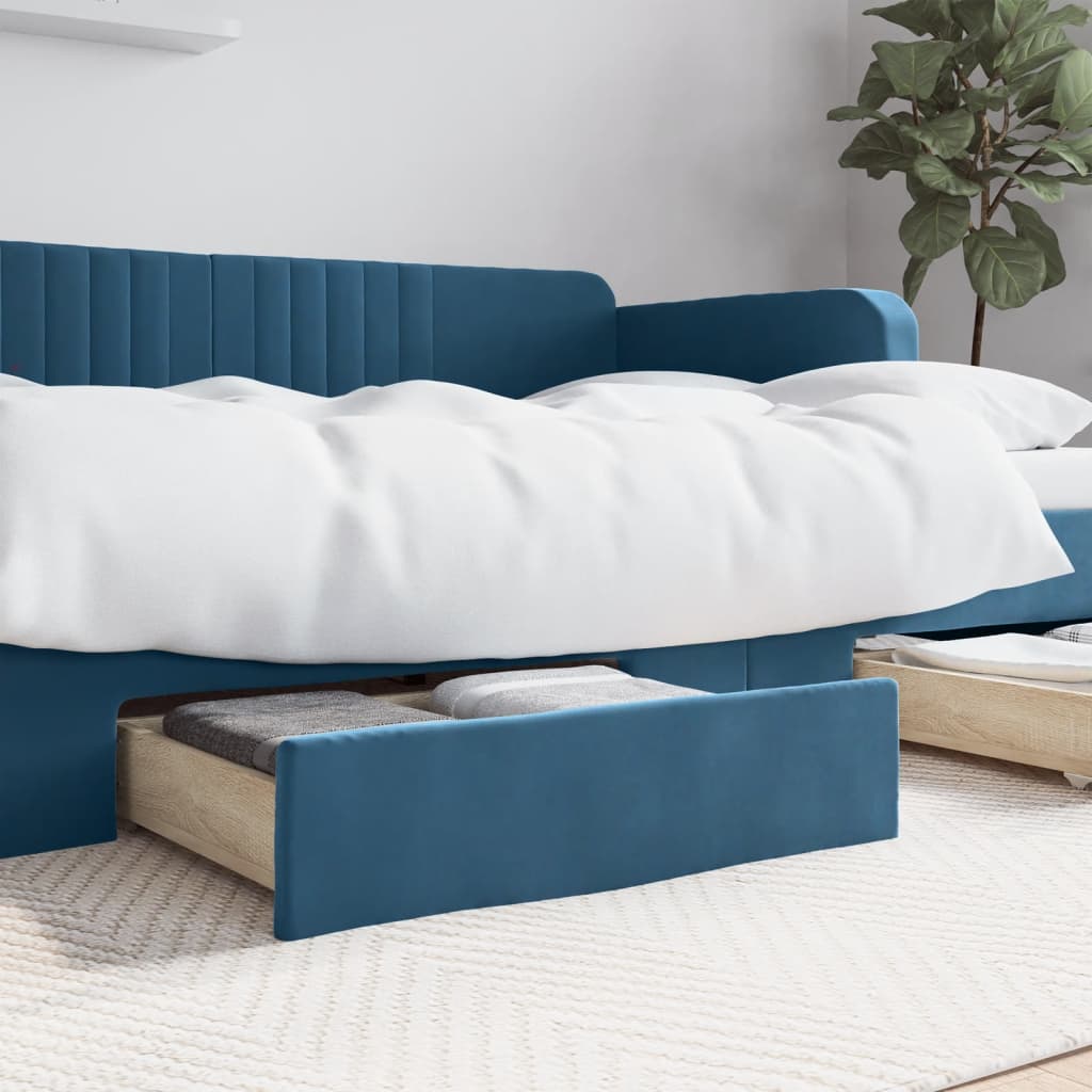 Cassetti da Letto 2pz Blu in Legno Multistrato e Velluto 833915