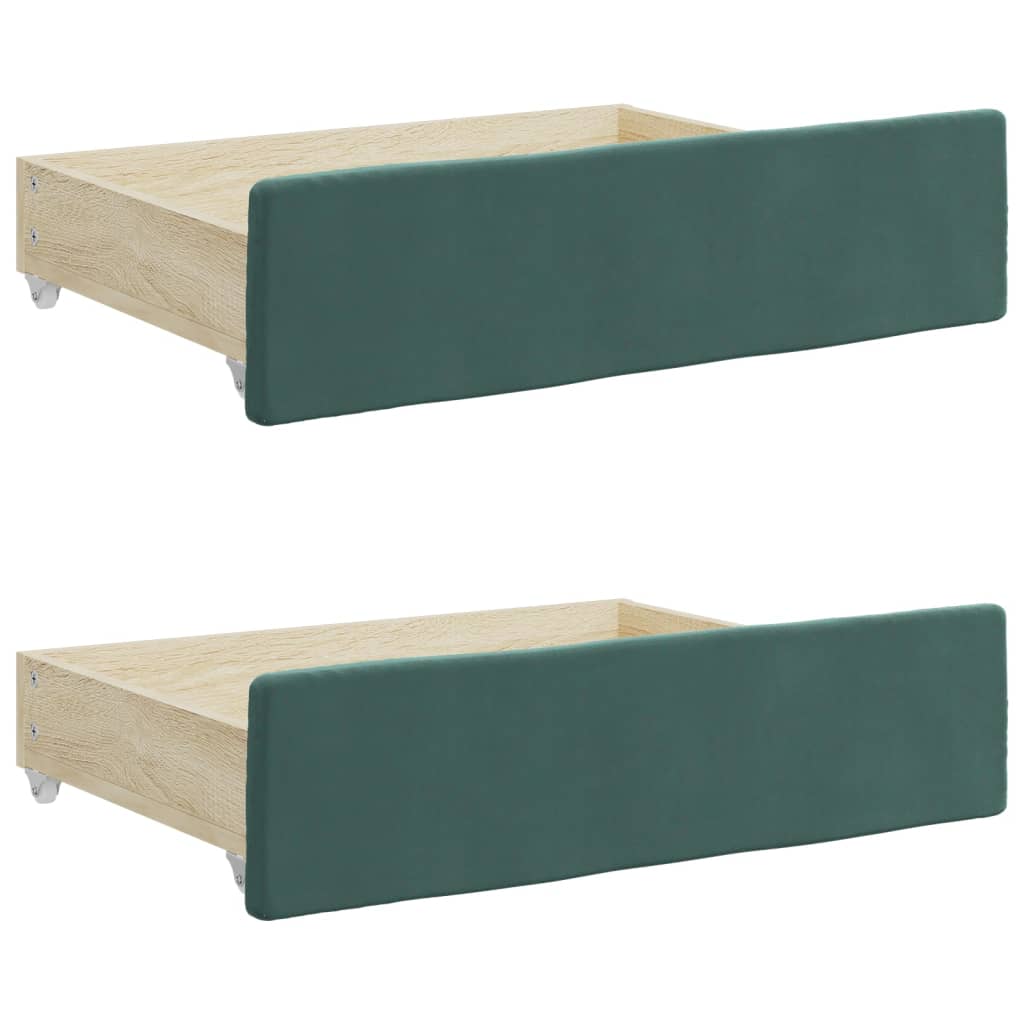 Cassetti da Letto 2pz Verde Scuro Legno Multistrato e Velluto 833918