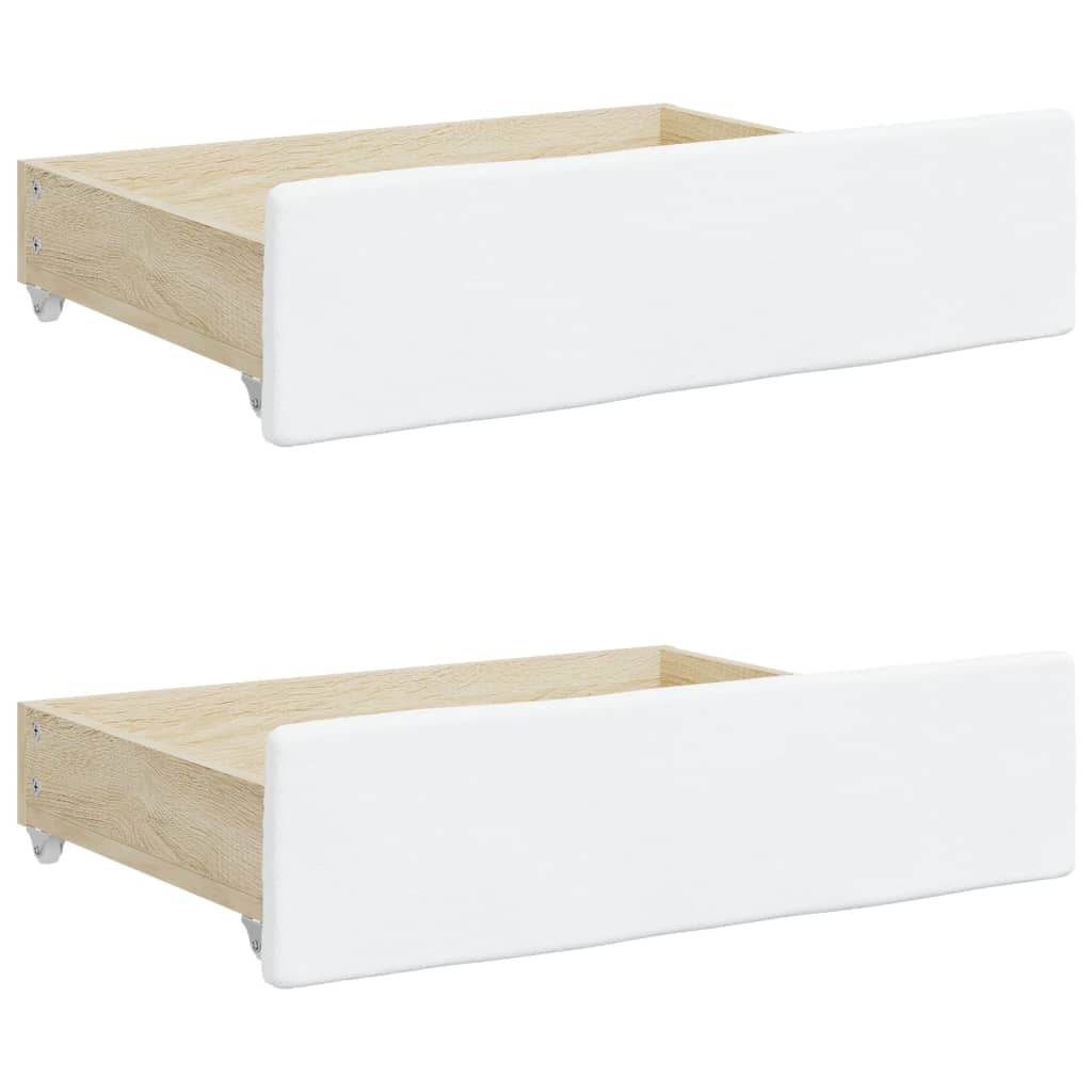 Cassetti da Letto 2pz Bianchi in Legno Multistrato e Similpelle 833923