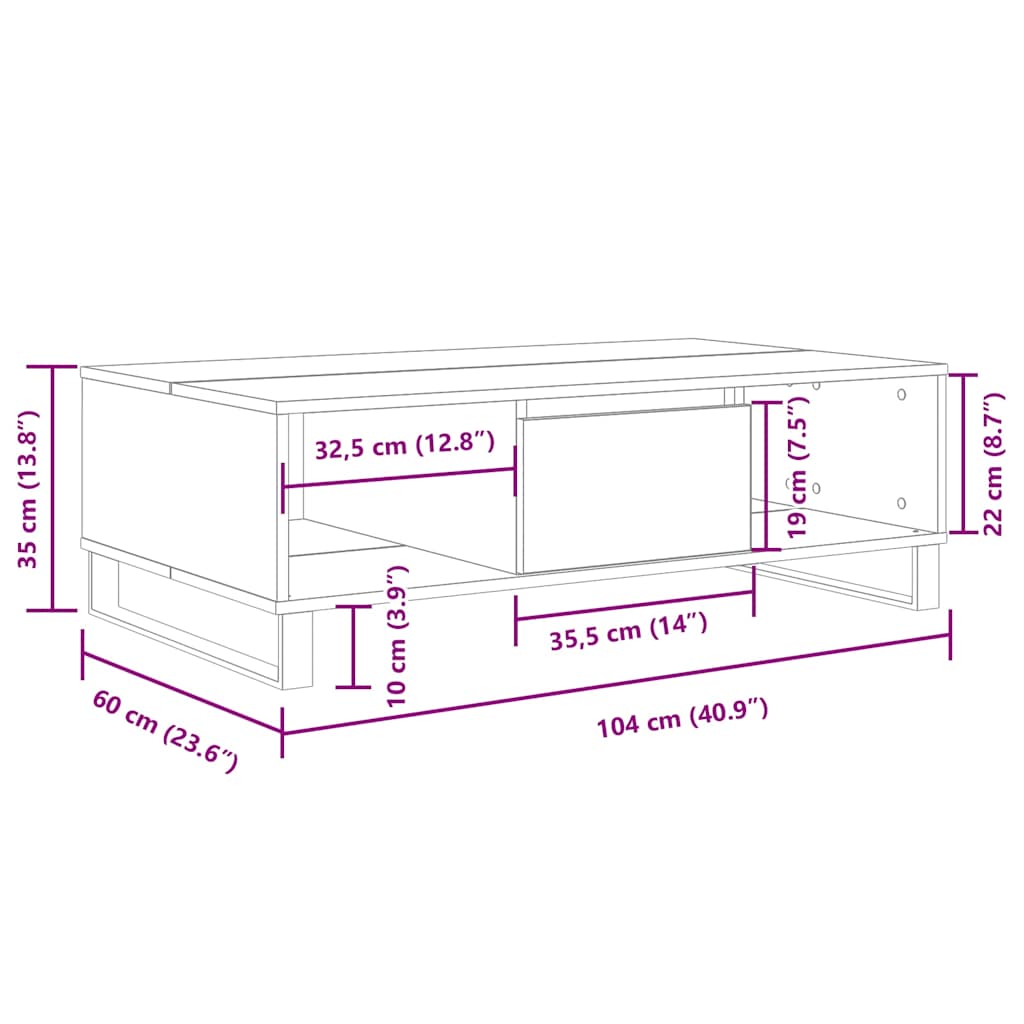 Tavolino da Salotto Grigio Sonoma 104x60x35cm Legno Multistrato 827098