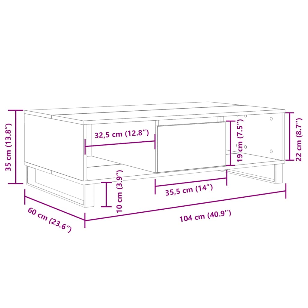 Tavolino Salotto Rovere Marrone 104x60x35 cm Legno Multistrato 827099