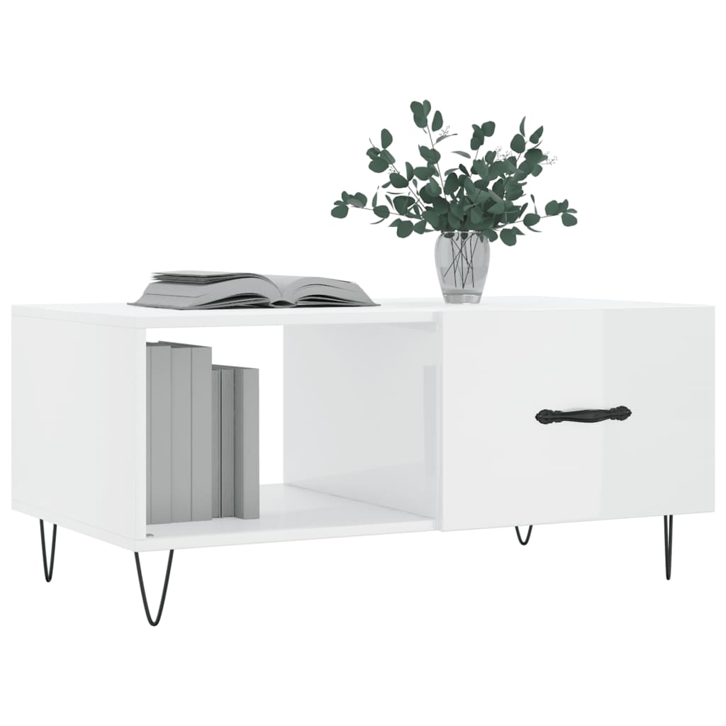 Tavolino da Salotto Bianco Lucido 90x50x40 cm Legno Multistratocod mxl 111845