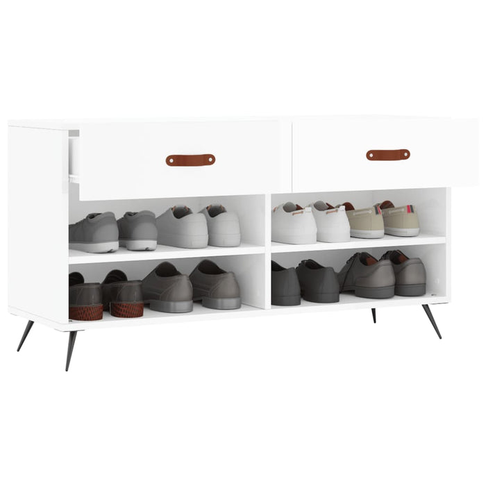 Panca Porta Scarpe Bianco Lucido 102x35x55 cm Legno Multistrato 829710