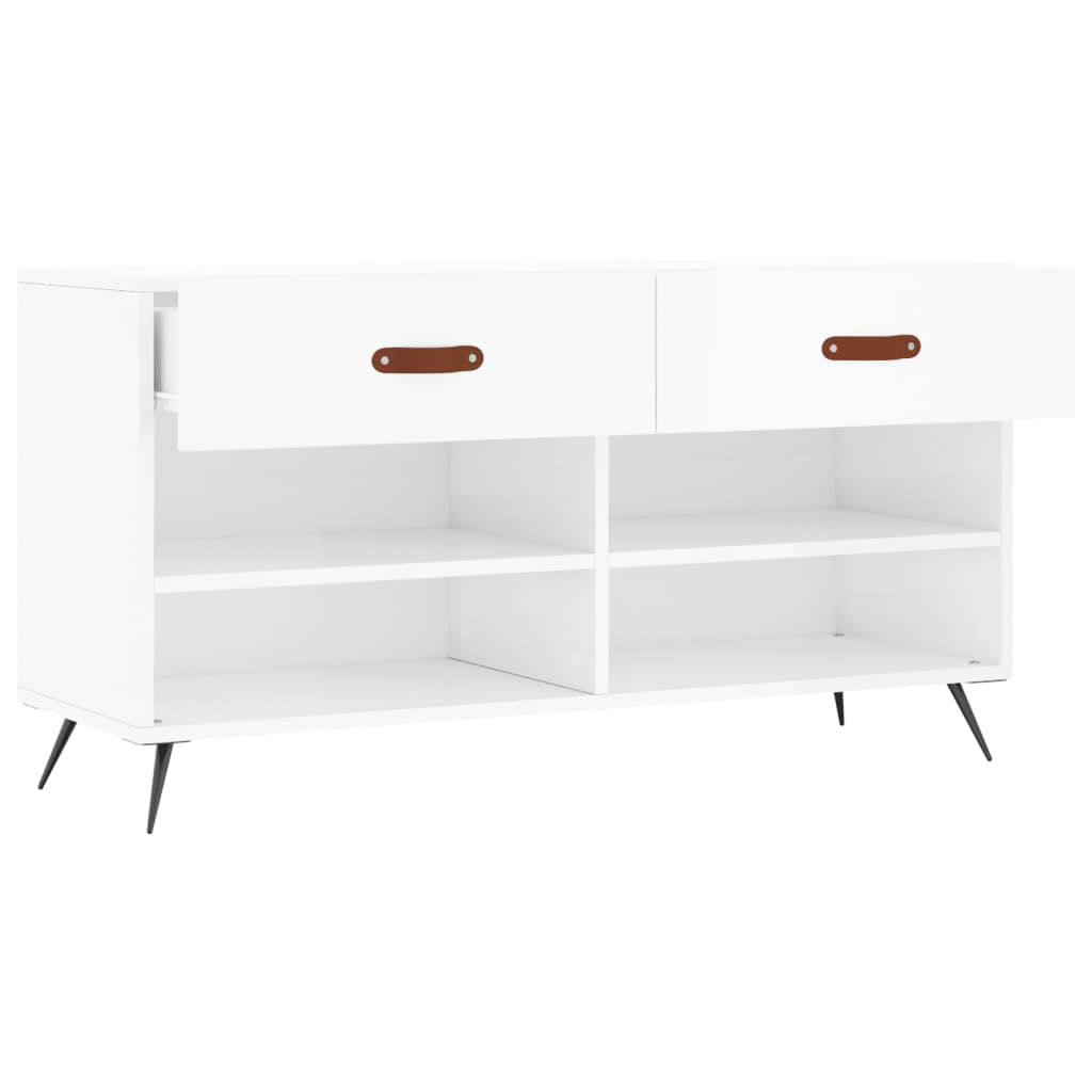 Panca Porta Scarpe Bianco Lucido 102x35x55 cm Legno Multistrato 829710