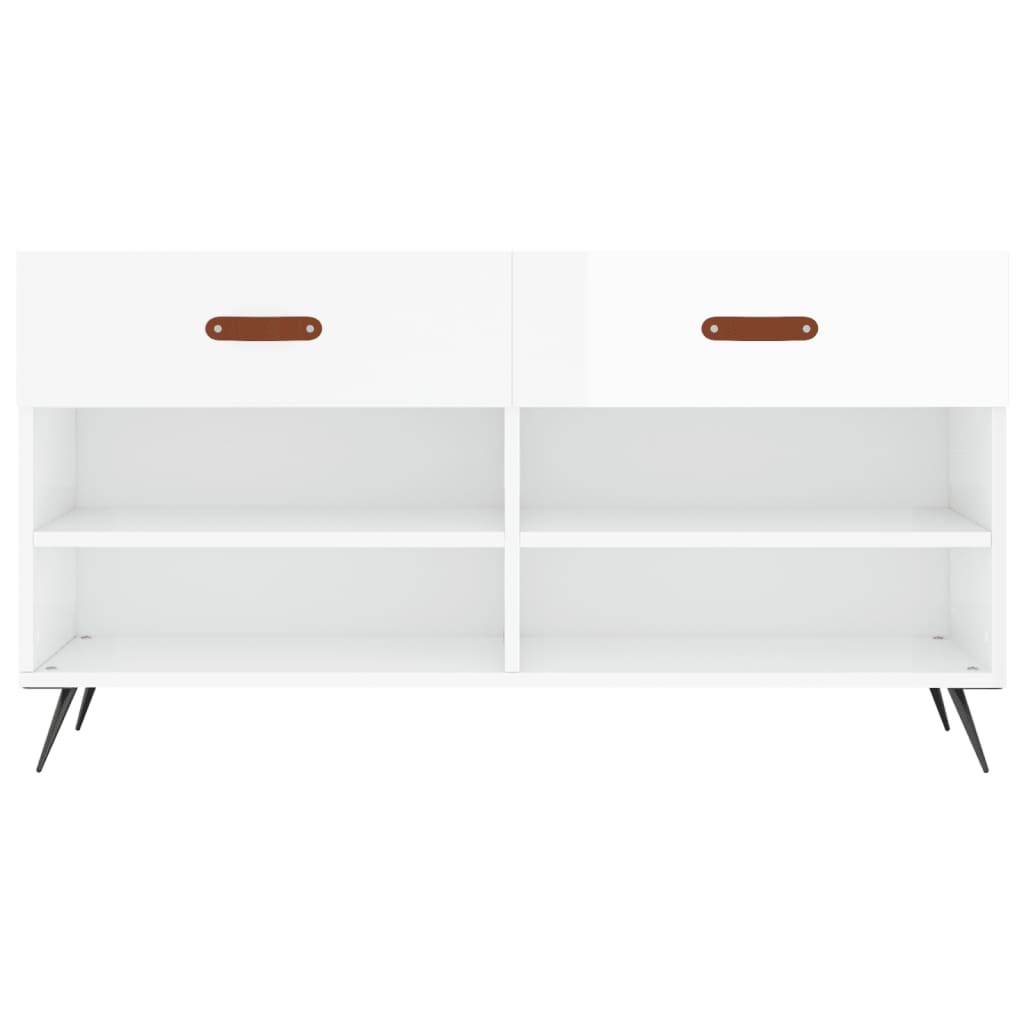 Panca Porta Scarpe Bianco Lucido 102x35x55 cm Legno Multistrato 829710