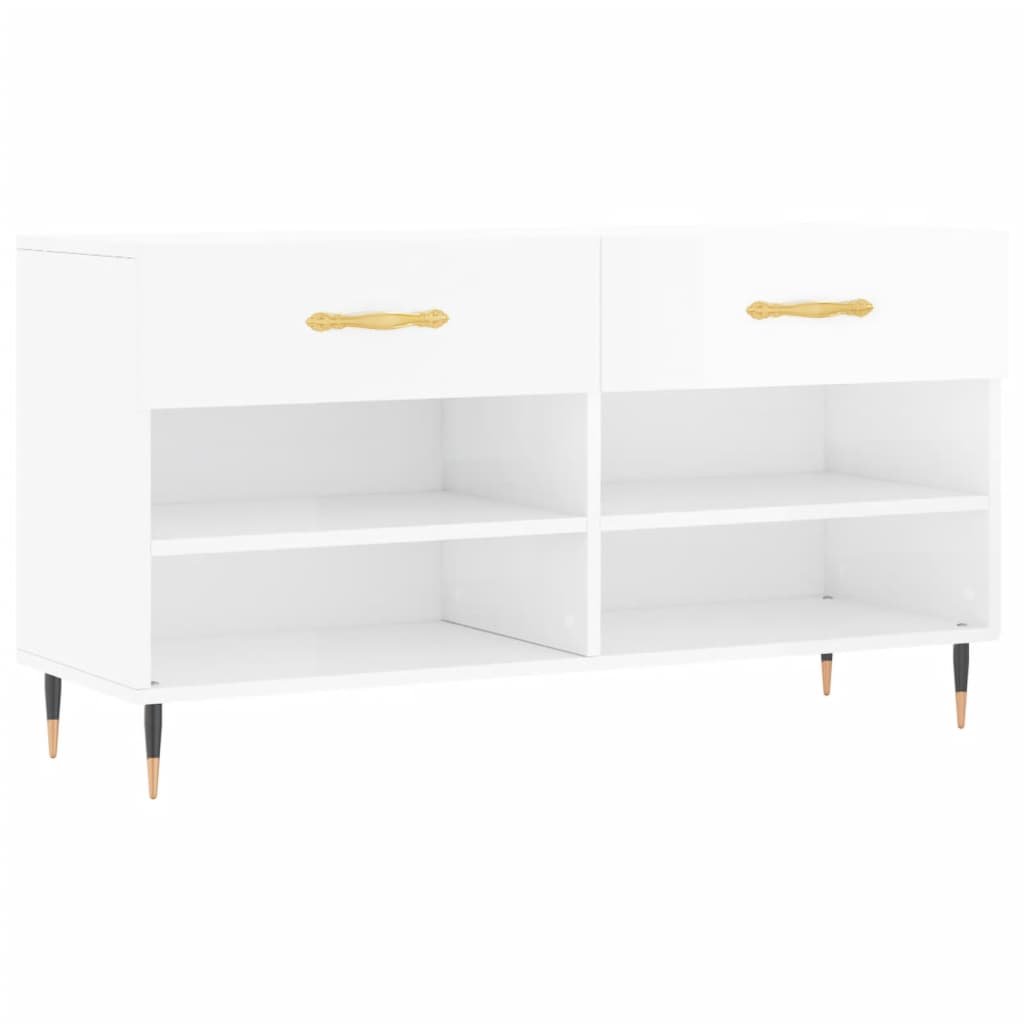 Panca Porta Scarpe Bianco Lucido 102x35x55 cm Legno Multistrato 829718