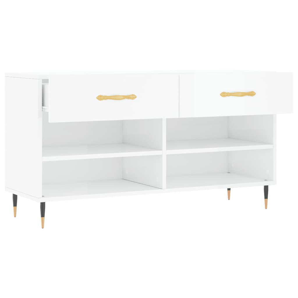 Panca Porta Scarpe Bianco Lucido 102x35x55 cm Legno Multistrato 829718