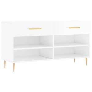 Panca Porta Scarpe Bianco Lucido 102x35x55 cm Legno Multistrato 829726