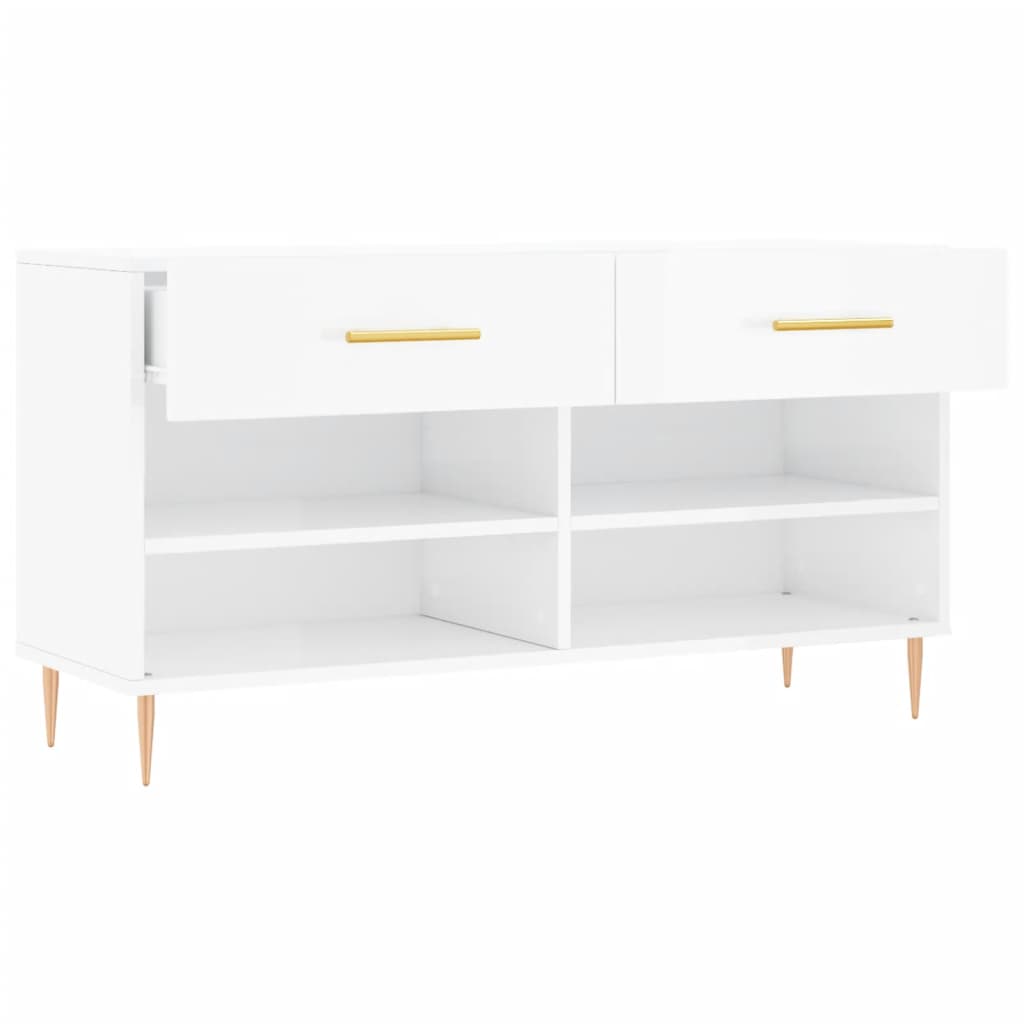 Panca Porta Scarpe Bianco Lucido 102x35x55 cm Legno Multistrato 829726