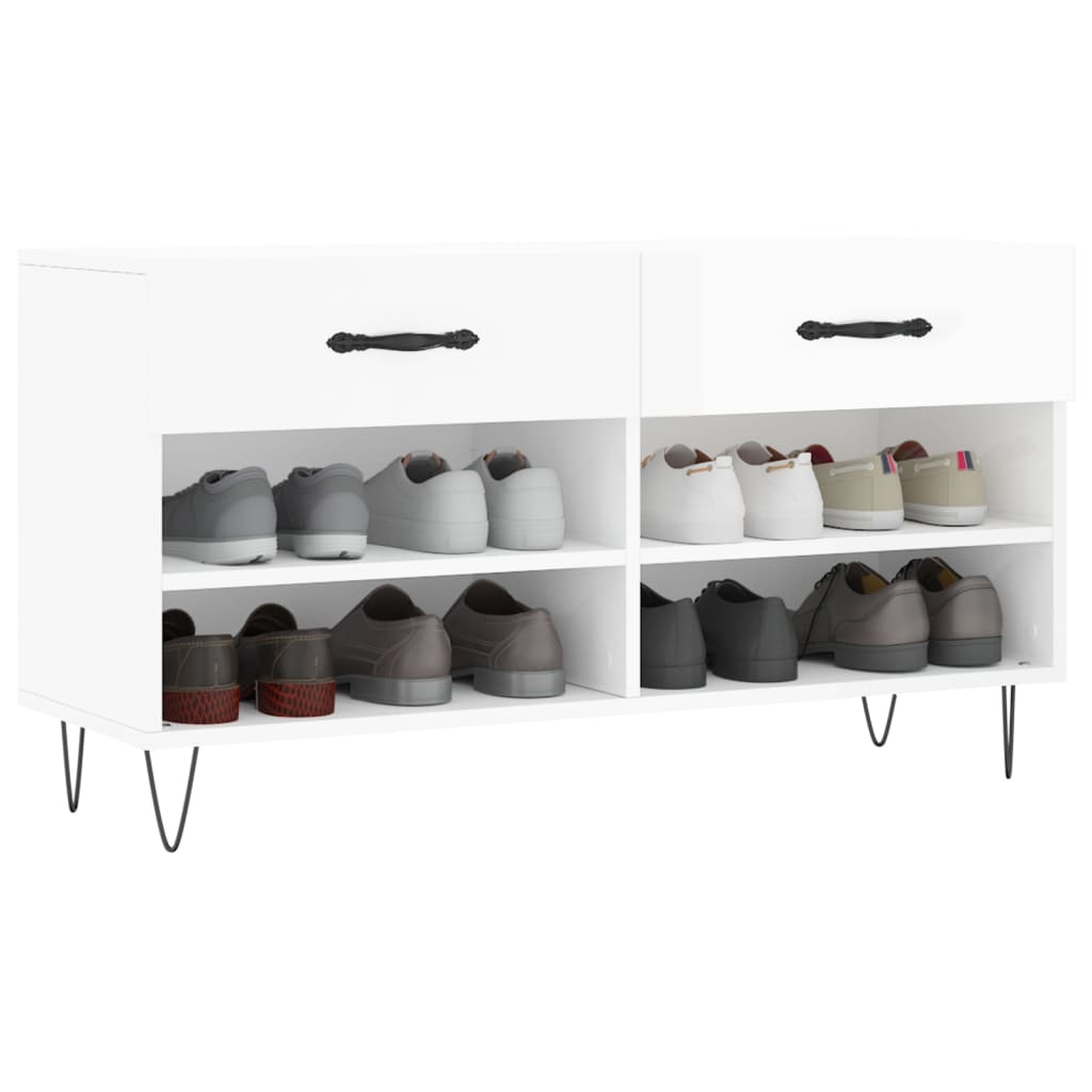 Panca Porta Scarpe Bianco Lucido 102x35x55 cm Legno Multistrato 829734