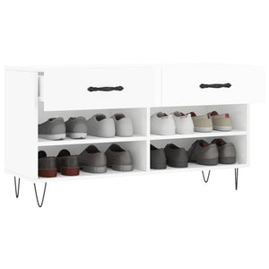 Panca Porta Scarpe Bianco Lucido 102x35x55 cm Legno Multistrato 829734