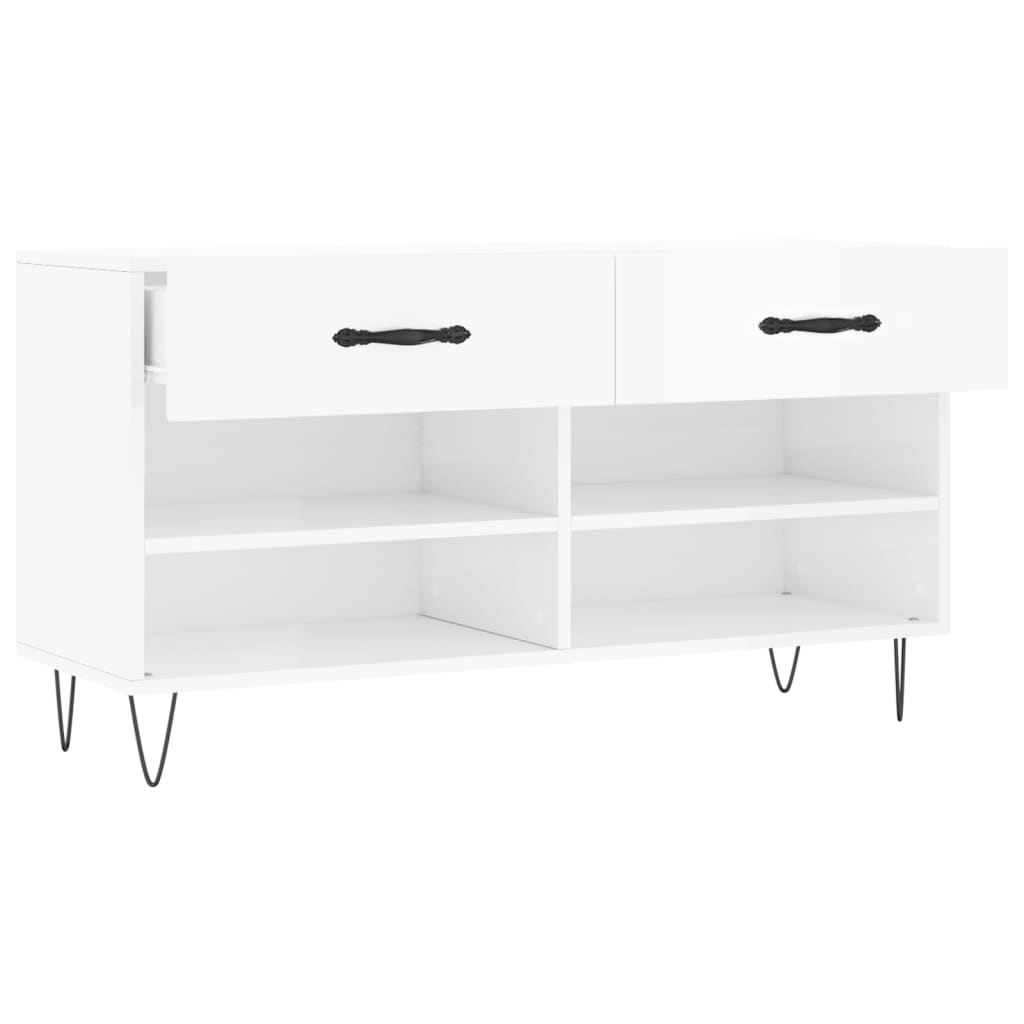 Panca Porta Scarpe Bianco Lucido 102x35x55 cm Legno Multistrato 829734