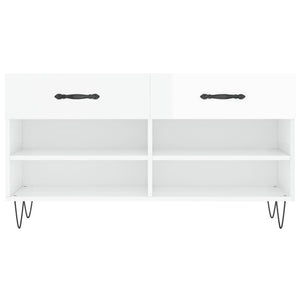 Panca Porta Scarpe Bianco Lucido 102x35x55 cm Legno Multistrato 829734