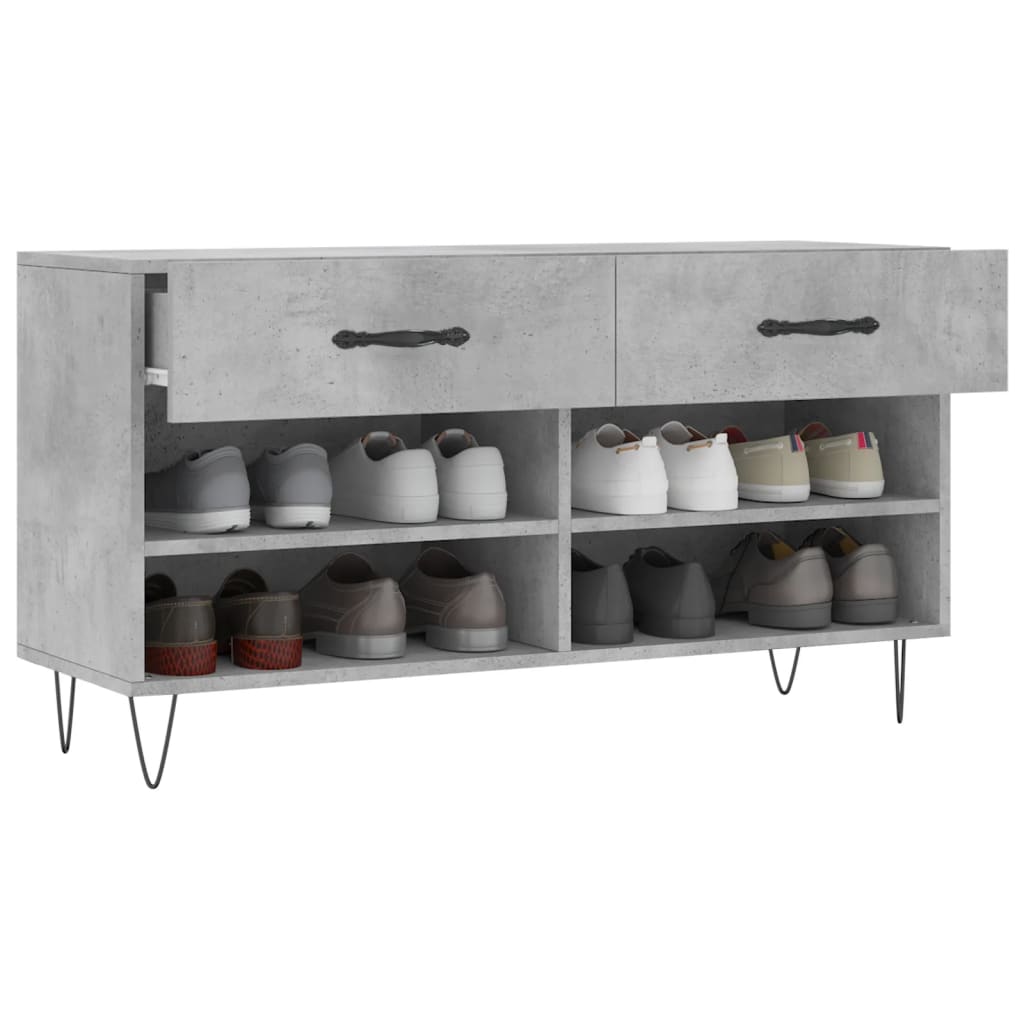 Panca Porta Scarpe Grigio Cemento 102x35x55cm Legno Multistrato 829736