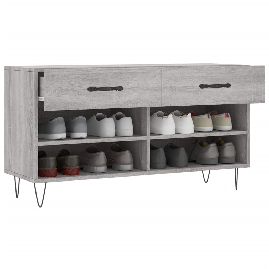 Panca Porta Scarpe Grigio Sonoma 102x35x55 cm Legno Multistrato 829738