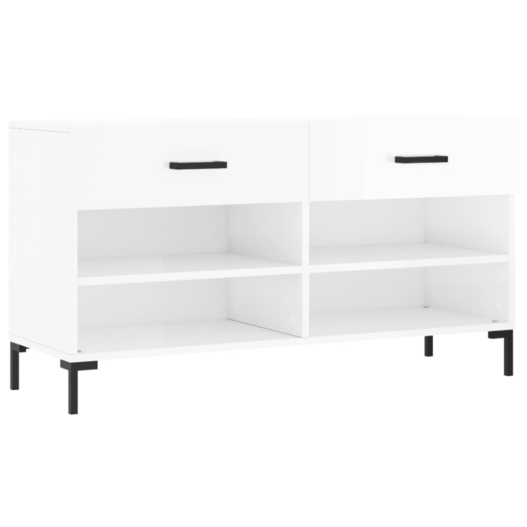 Panca Porta Scarpe Bianco Lucido 102x35x55 cm Legno Multistrato 829742