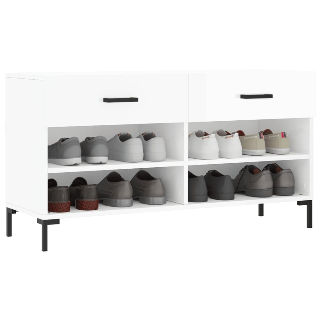 Panca Porta Scarpe Bianco Lucido 102x35x55 cm Legno Multistrato 829742