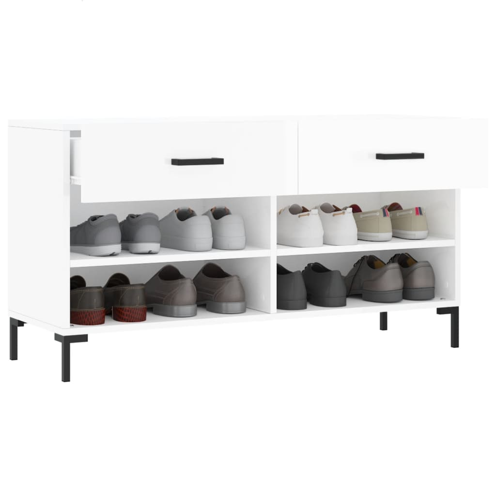 Panca Porta Scarpe Bianco Lucido 102x35x55 cm Legno Multistrato 829742