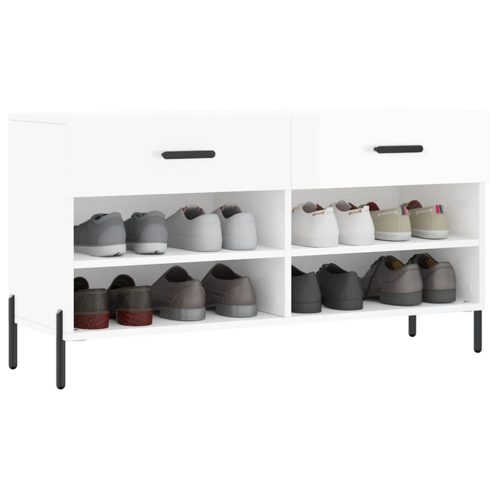 Panca Porta Scarpe Bianco Lucido 102x35x55 cm Legno Multistrato 829750