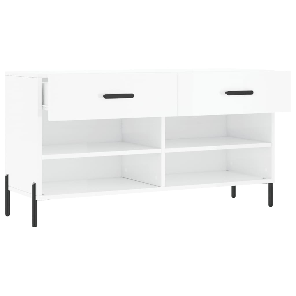 Panca Porta Scarpe Bianco Lucido 102x35x55 cm Legno Multistrato 829750