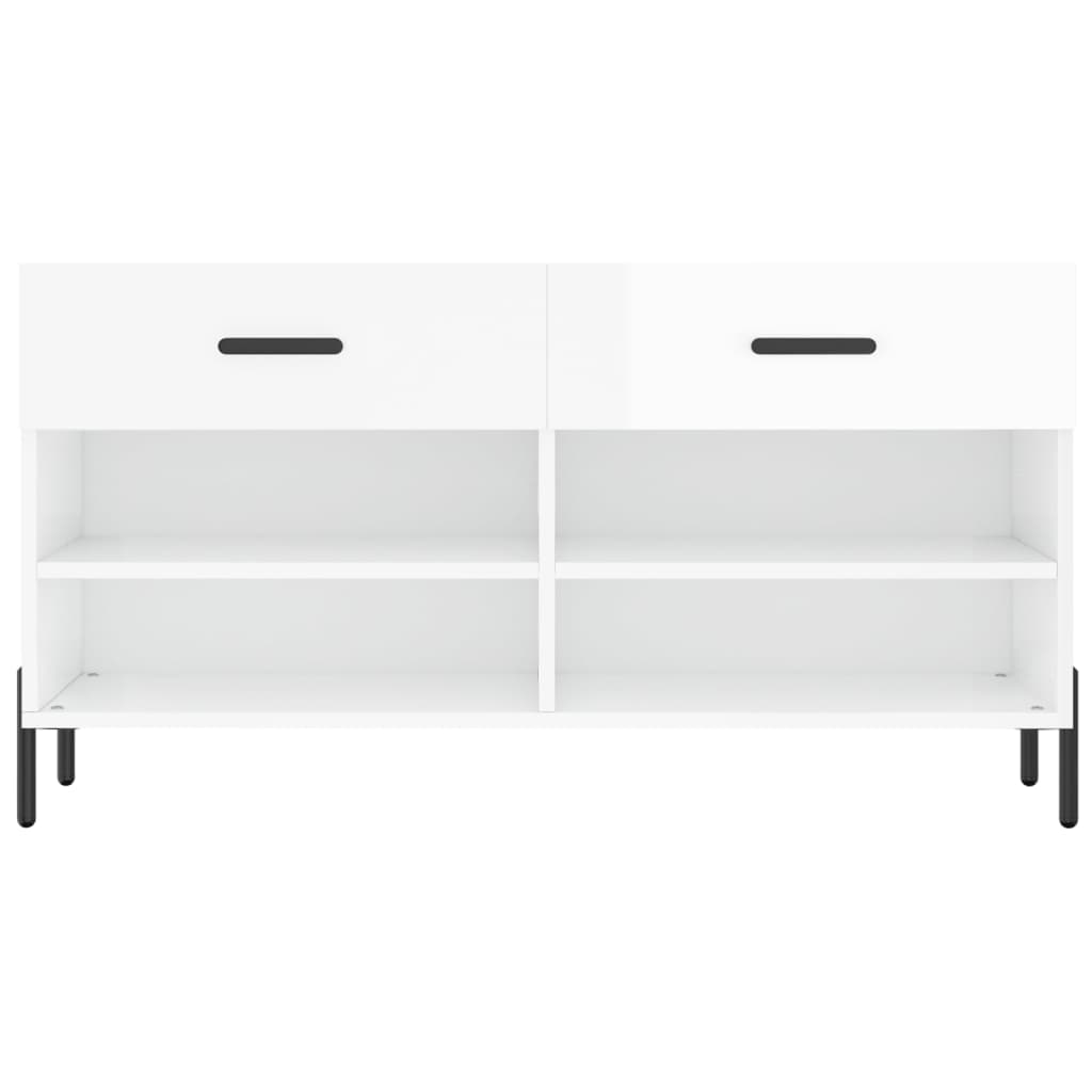 Panca Porta Scarpe Bianco Lucido 102x35x55 cm Legno Multistrato 829750