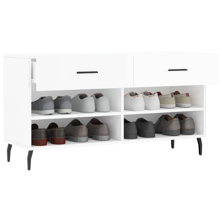 Panca Porta Scarpe Bianco Lucido 102x35x55 cm Legno Multistrato 829758