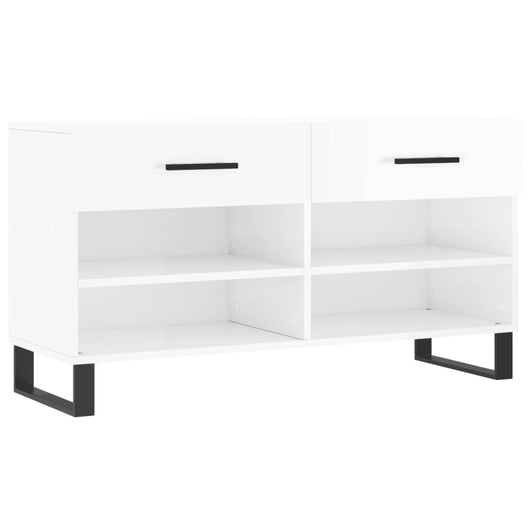 Panca Porta Scarpe Bianco Lucido 102x35x55 cm Legno Multistrato 829766