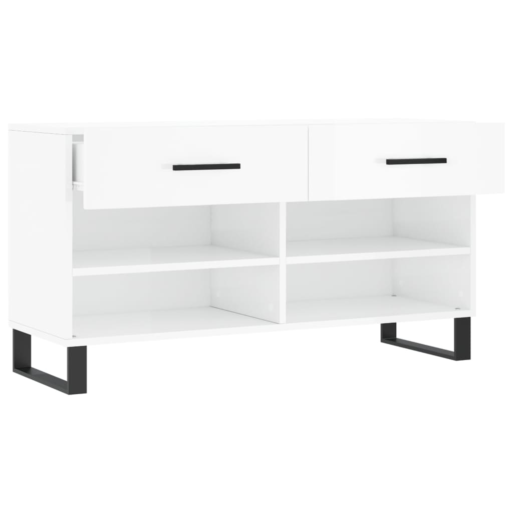 Panca Porta Scarpe Bianco Lucido 102x35x55 cm Legno Multistrato 829766