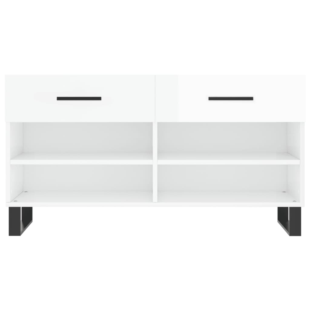 Panca Porta Scarpe Bianco Lucido 102x35x55 cm Legno Multistrato 829766