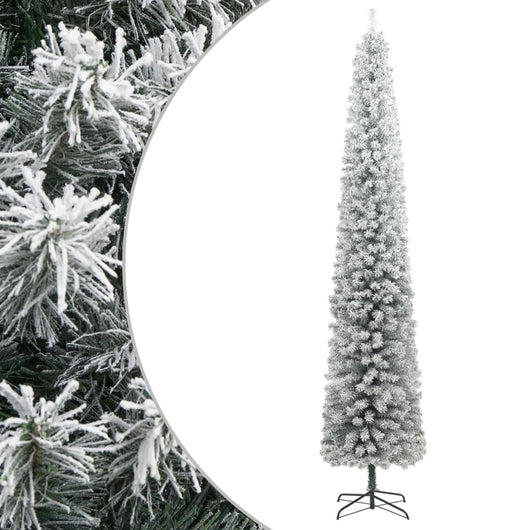 Albero di Natale Sottile con Base e Neve Floccata 270 cm PVC 357686