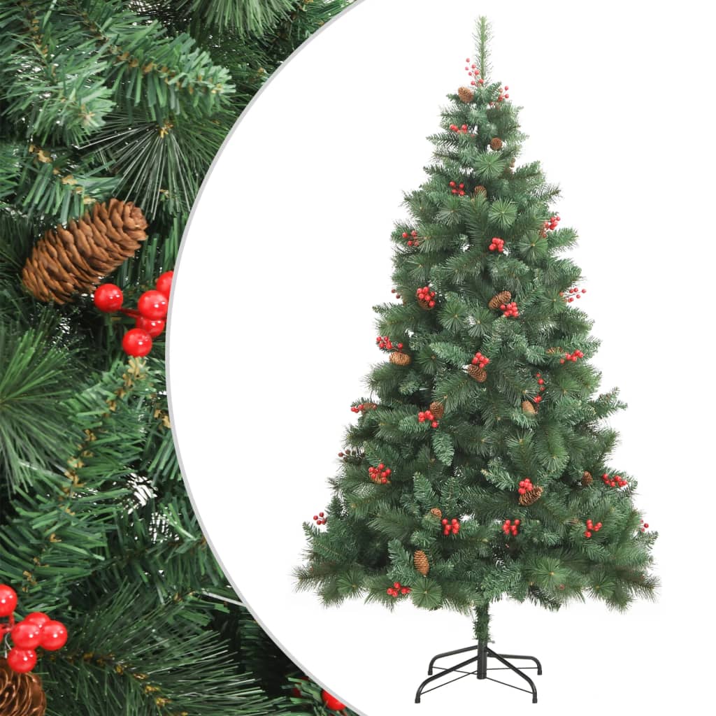 Albero Natale Artificiale Incernierato con Pigne e Bacche 180cm 357707