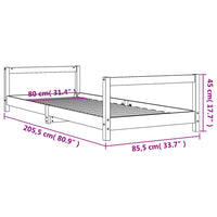 Giroletto per Bambini Nero 80x200 cm in Legno Massello di Pino 834392