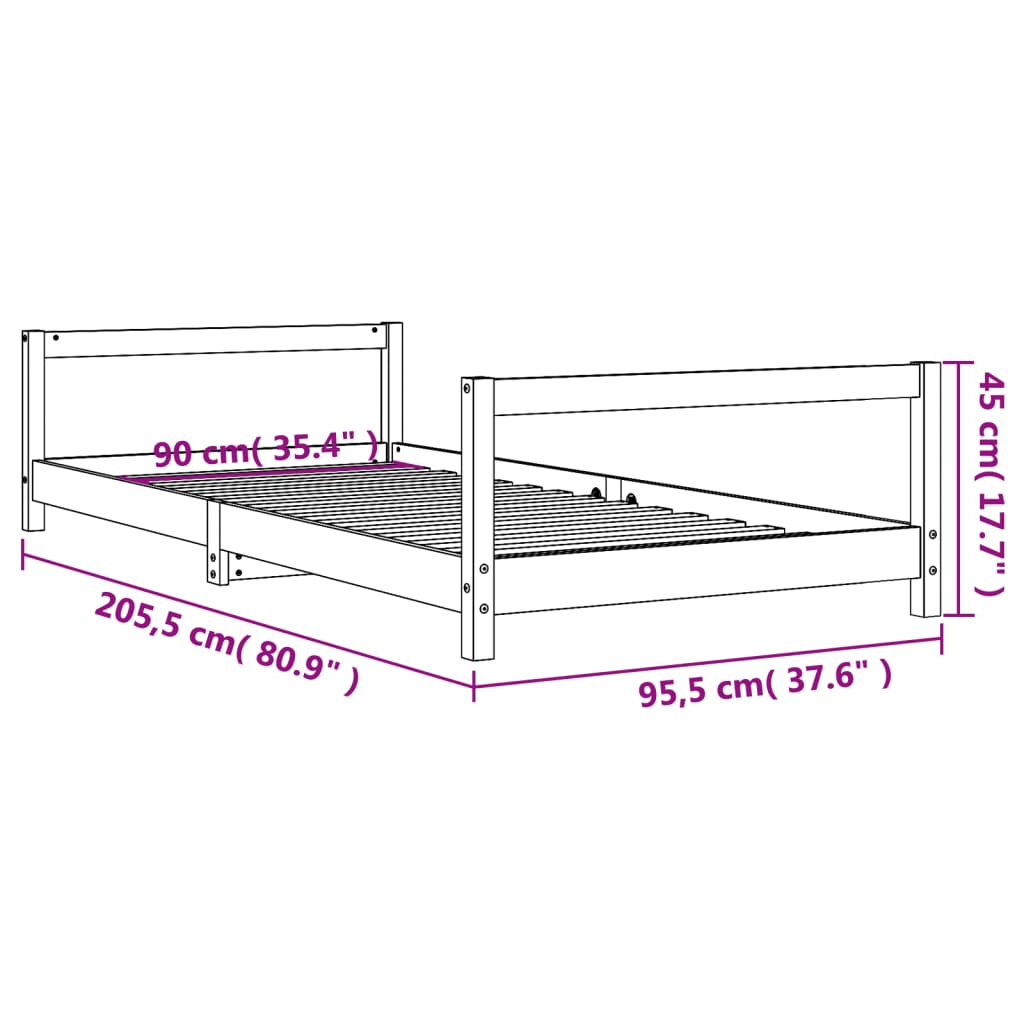 Giroletto per Bambini Bianco 90x200cm in Legno Massello di Pino 834394