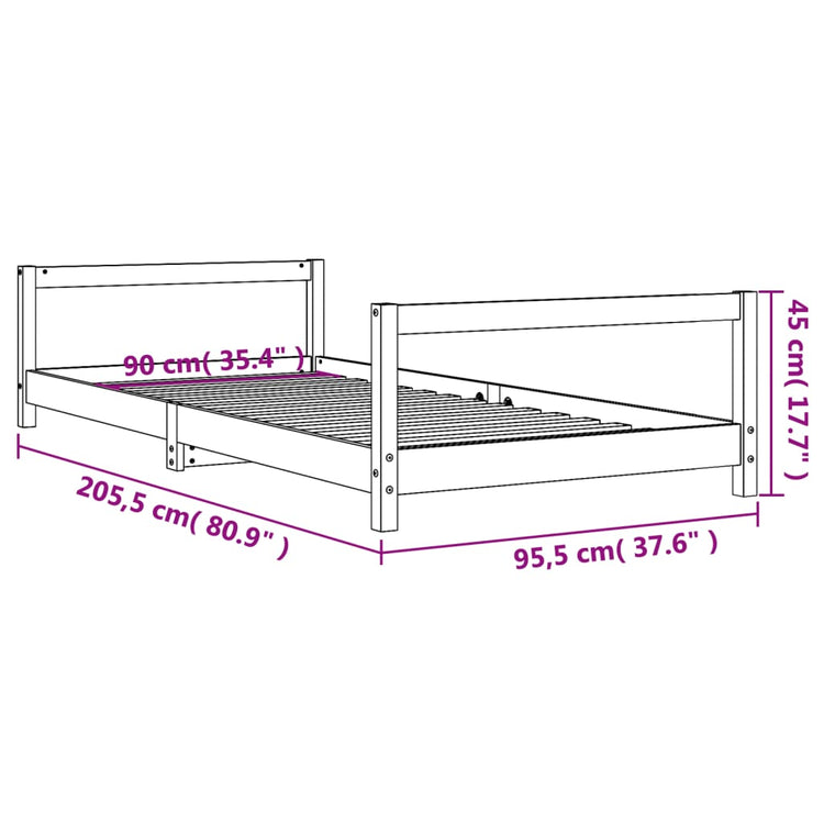 Giroletto per Bambini Nero 90x200 cm in Legno Massello di Pino 834395