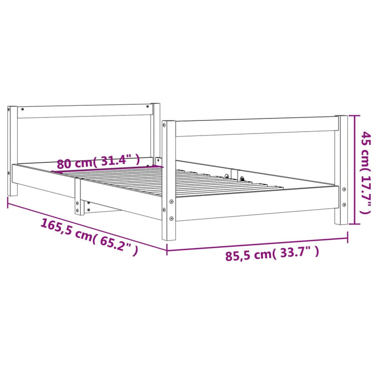 Giroletto per Bambini Bianco 80x160cm in Legno Massello di Pino 834400