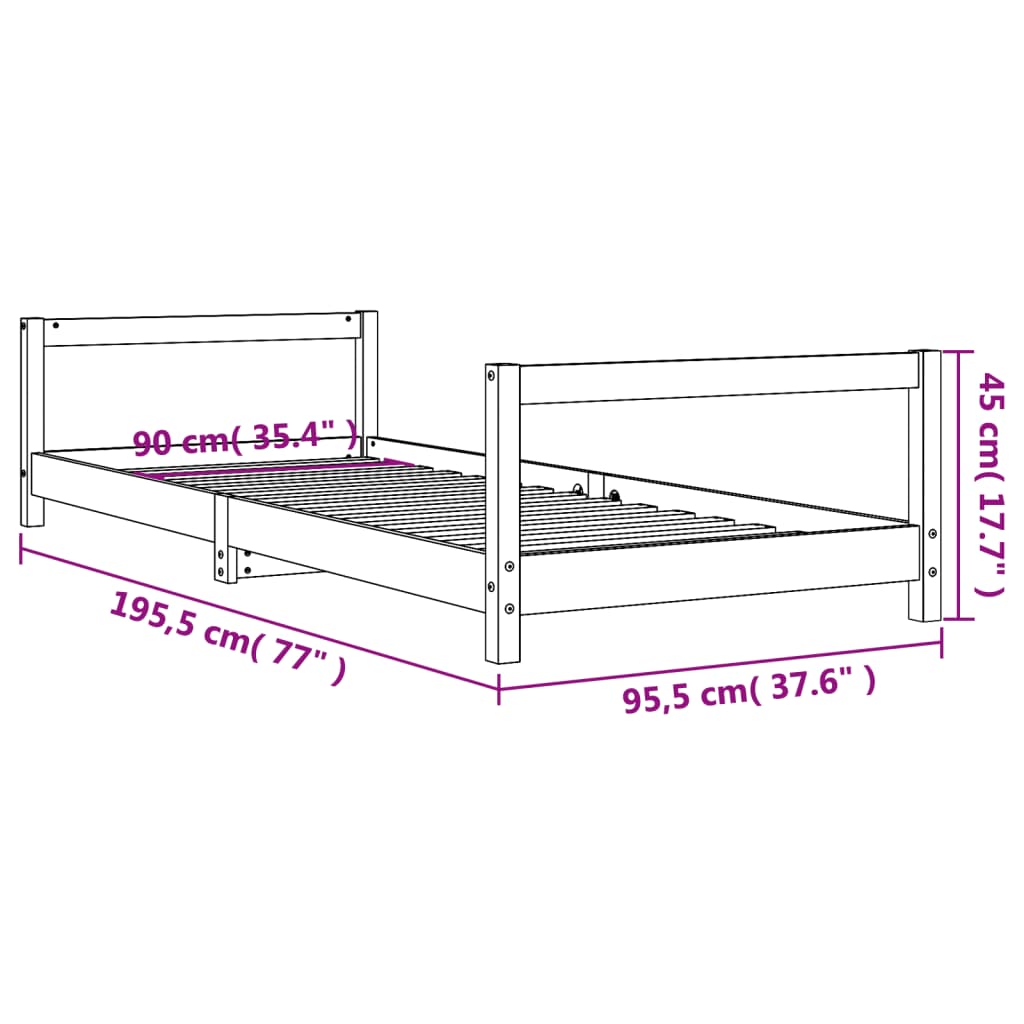 Giroletto per Bambini 90x190 cm in Legno Massello di Pino 834402