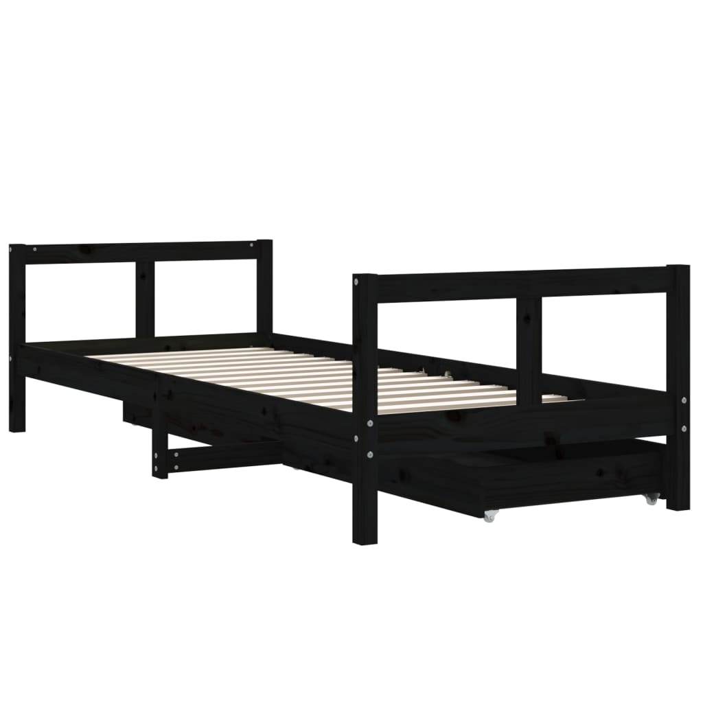 Giroletto Bambini con Cassetti Nero 80x200cm Massello di Pino 834407