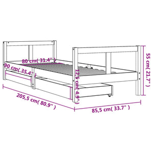 Giroletto Bambini con Cassetti Nero 80x200cm Massello di Pino 834407