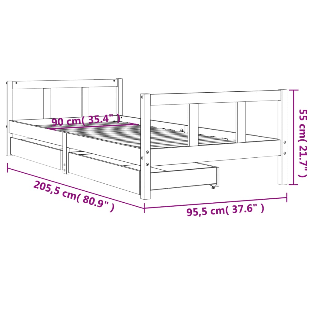 Giroletto Bambini con Cassetti 90x200 cm Legno Massello di Pino 834408