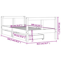 Giroletto Bambini con Cassetti Bianco 80x160 cm Massello Pino 834415