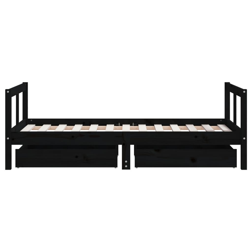 Giroletto per Bambini con Cassetti Nero 80x160 cm Massello Pino 834416