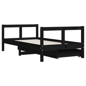 Giroletto per Bambini con Cassetti Nero 80x160 cm Massello Pino 834416