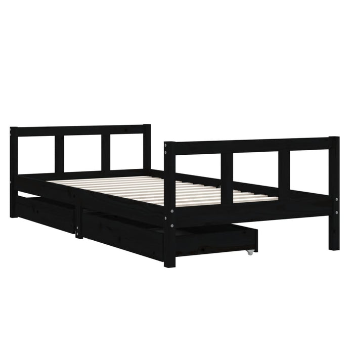 Giroletto per Bambini con Cassetti Nero 90x190 cm Massello Pino 834419