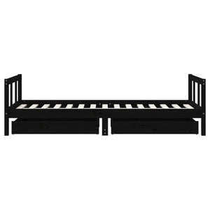 Giroletto per Bambini con Cassetti Nero 90x190 cm Massello Pino 834419