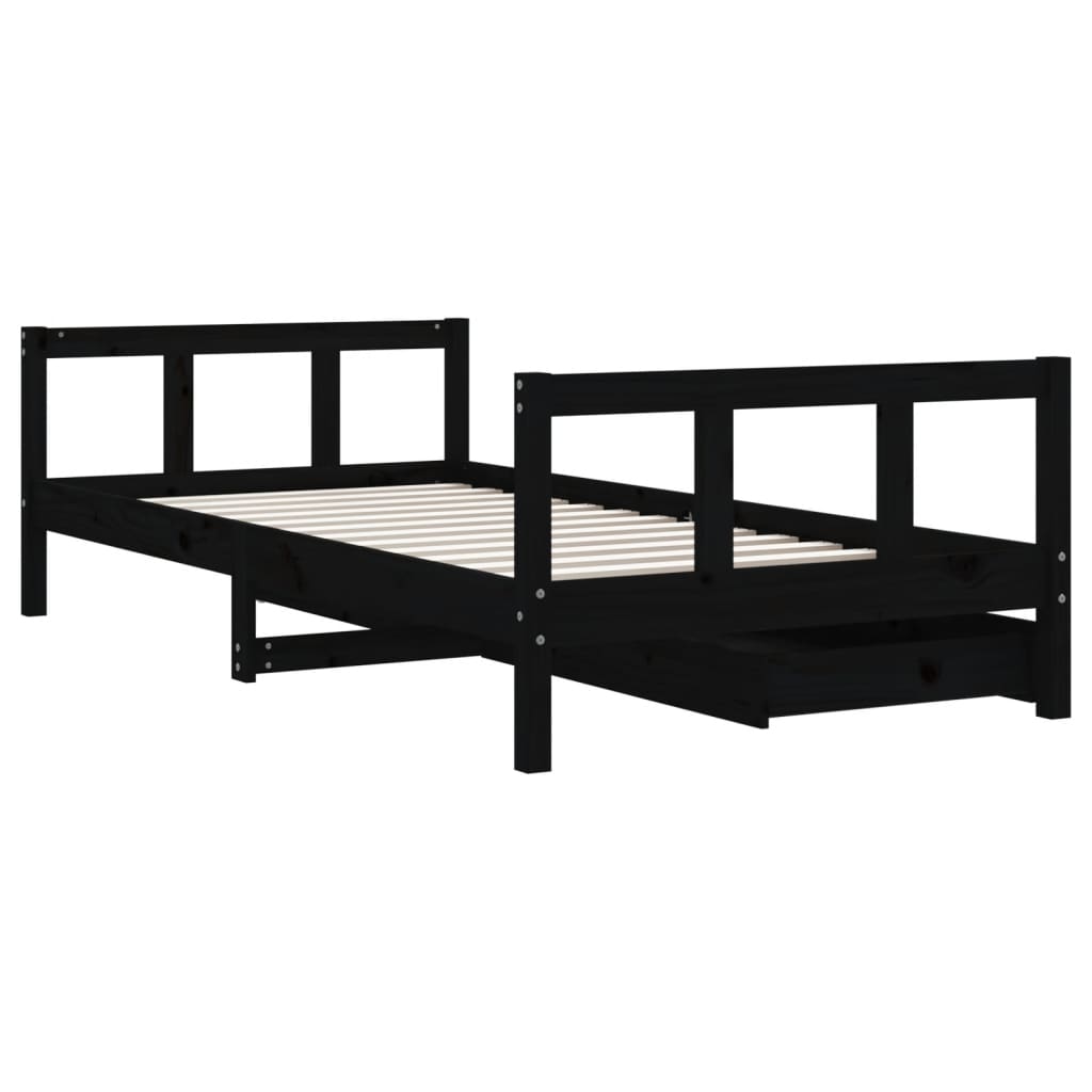 Giroletto per Bambini con Cassetti Nero 90x190 cm Massello Pino 834419