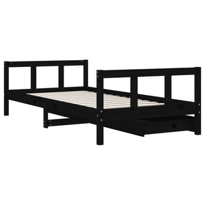 Giroletto per Bambini con Cassetti Nero 90x190 cm Massello Pino 834419