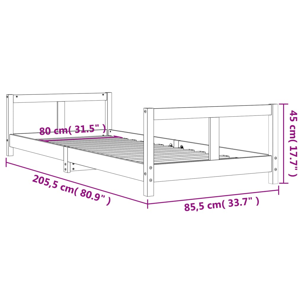 Giroletto per Bambini Bianco 80x200cm in Legno Massello di Pino 834421