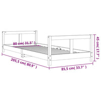 Giroletto per Bambini Nero 80x200 cm in Legno Massello di Pino 834422